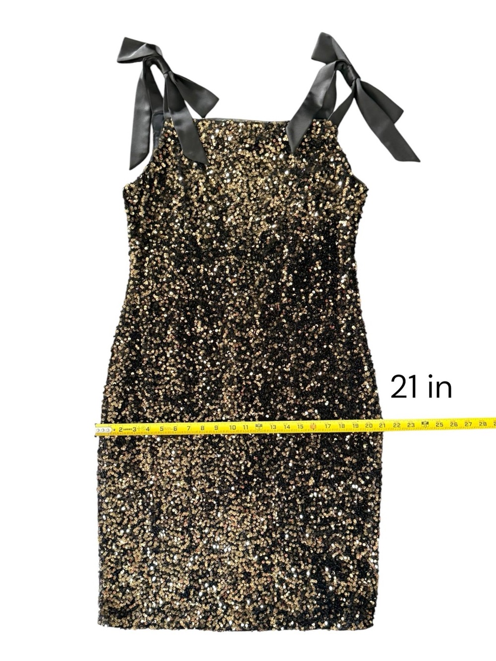 Karl Lagerfeld Paris Women's Sequin Mini Dress Black Gold Tie Strap Sz 12 NWT - Picture 8 of 12